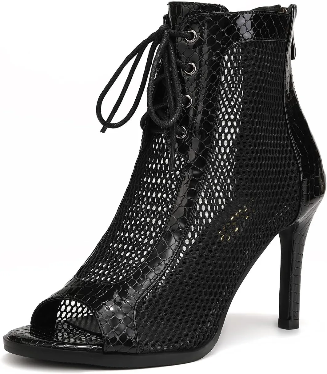 Women Ballroom Dance Boots Open Toe Lace Up Mesh Salsa Performence Professional Latin Dance Boots,DS-970