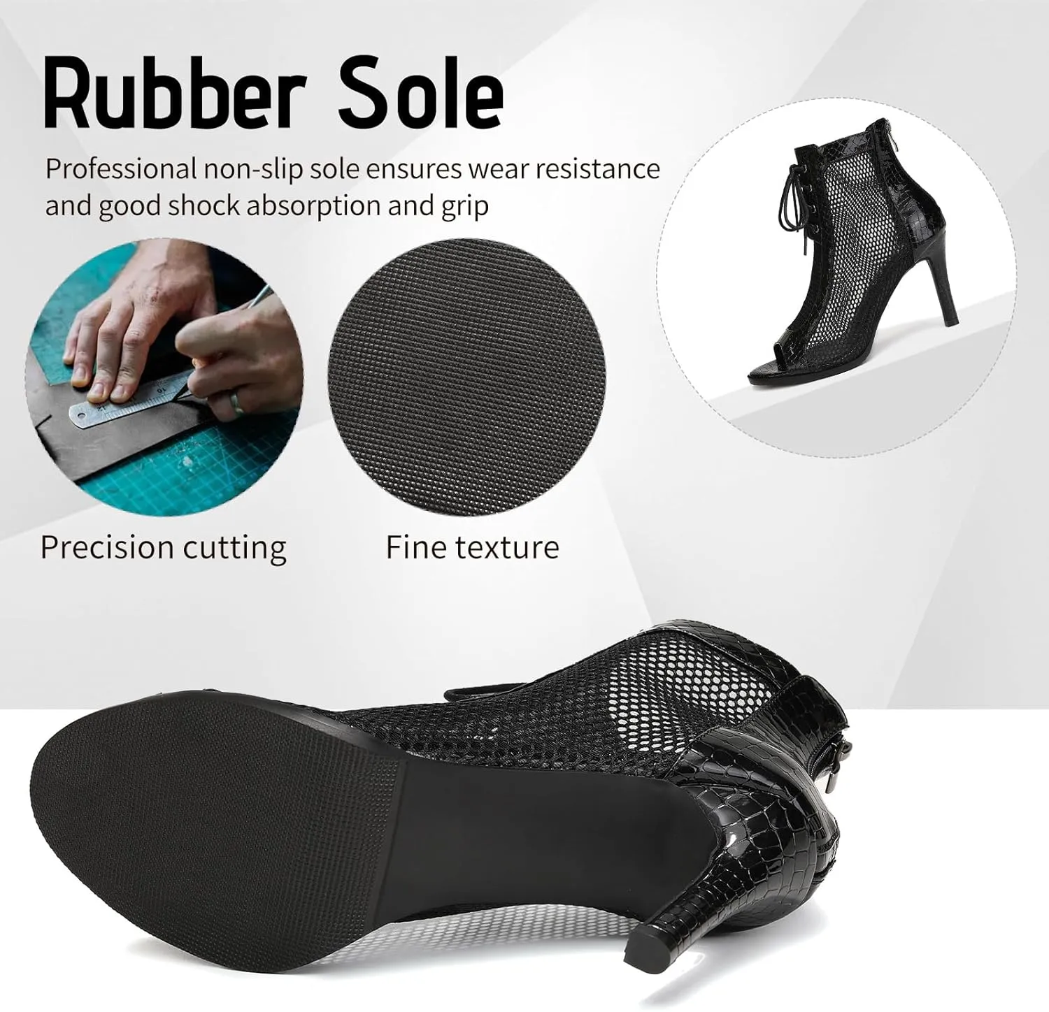 Women Ballroom Dance Boots Open Toe Lace Up Mesh Salsa Performence Professional Latin Dance Boots,DS-970