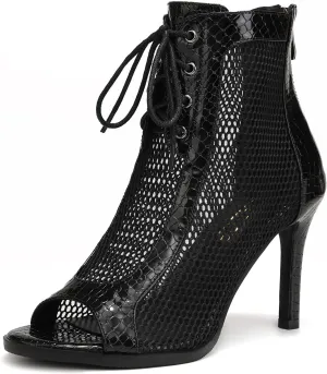 Women Ballroom Dance Boots Open Toe Lace Up Mesh Salsa Performence Professional Latin Dance Boots,DS-970