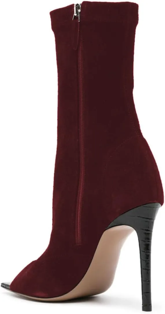 Women Fashion Open Square Toe Side Zipper Ankle Boots Stiletto High Heel Chic Prom Party Date Booties Size 4-16 US