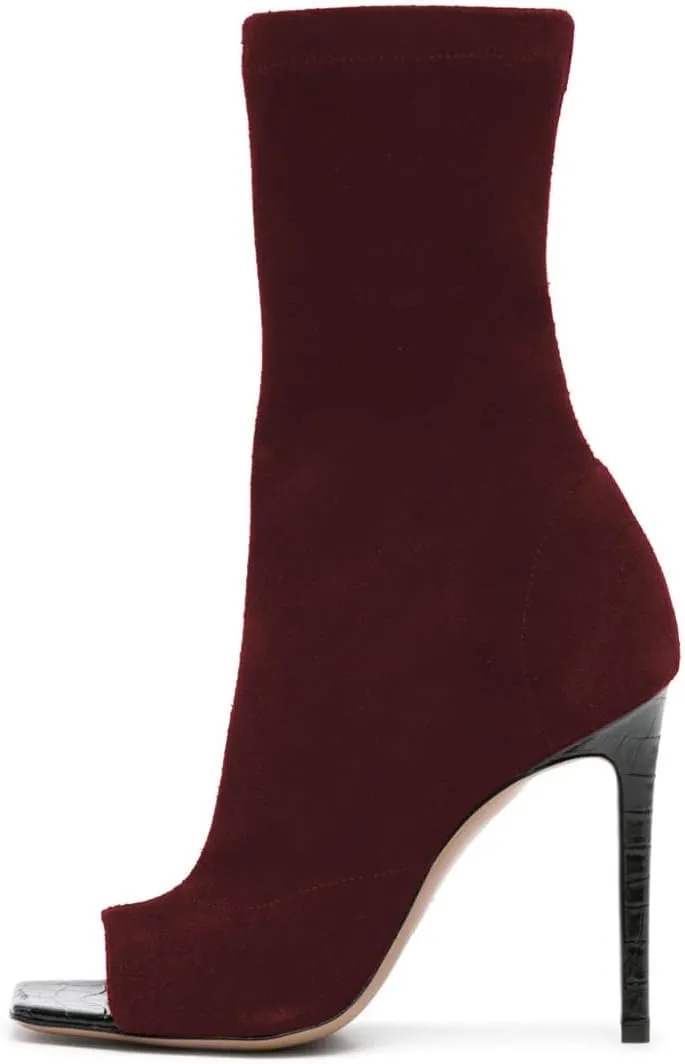 Women Fashion Open Square Toe Side Zipper Ankle Boots Stiletto High Heel Chic Prom Party Date Booties Size 4-16 US