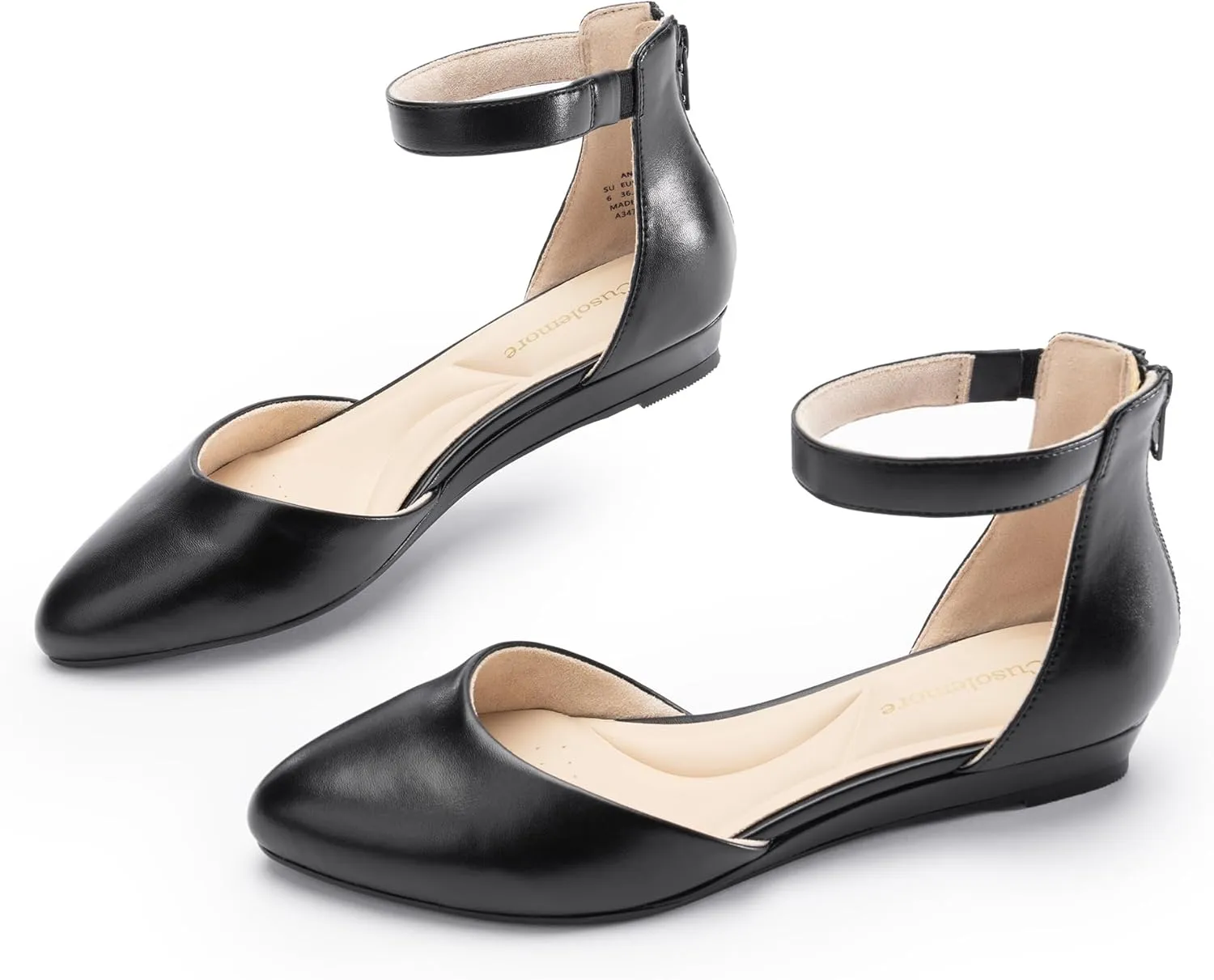 Women Flat Shoes with Ankle Strap, Low Wedge Heel Flats for Women, Comfortable Pointed Toe Dress Shoes for Work Business Wedding