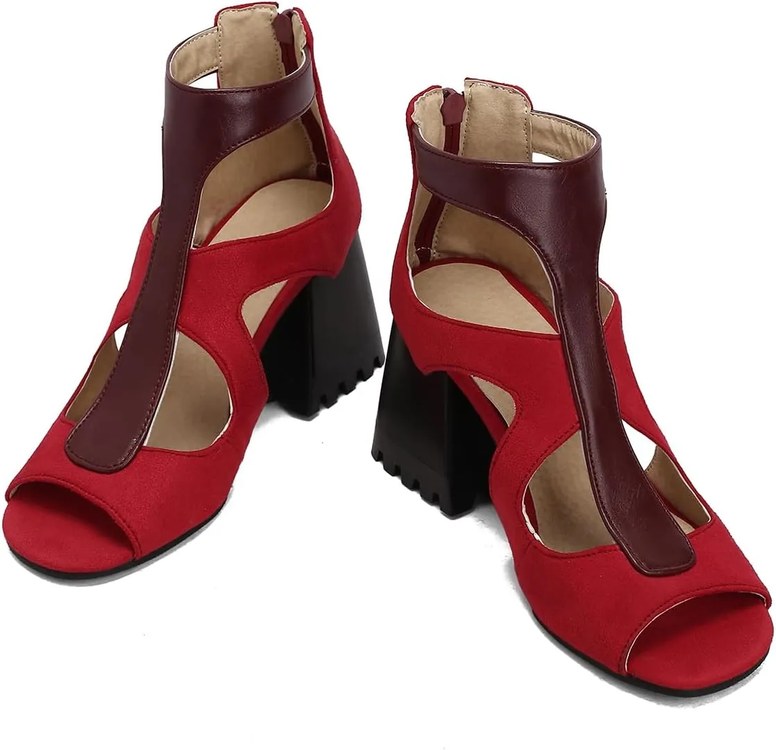 Women Heeled Sandals Peep Open Toe Ankle Boots Mid Chunky Block Heel Cutout Booties Sandals Zipper Lace Up Ankle Strap Dress Sandal Pumps Shoes Suede Crocodile Snakeskin Chic Size 4-15 M US