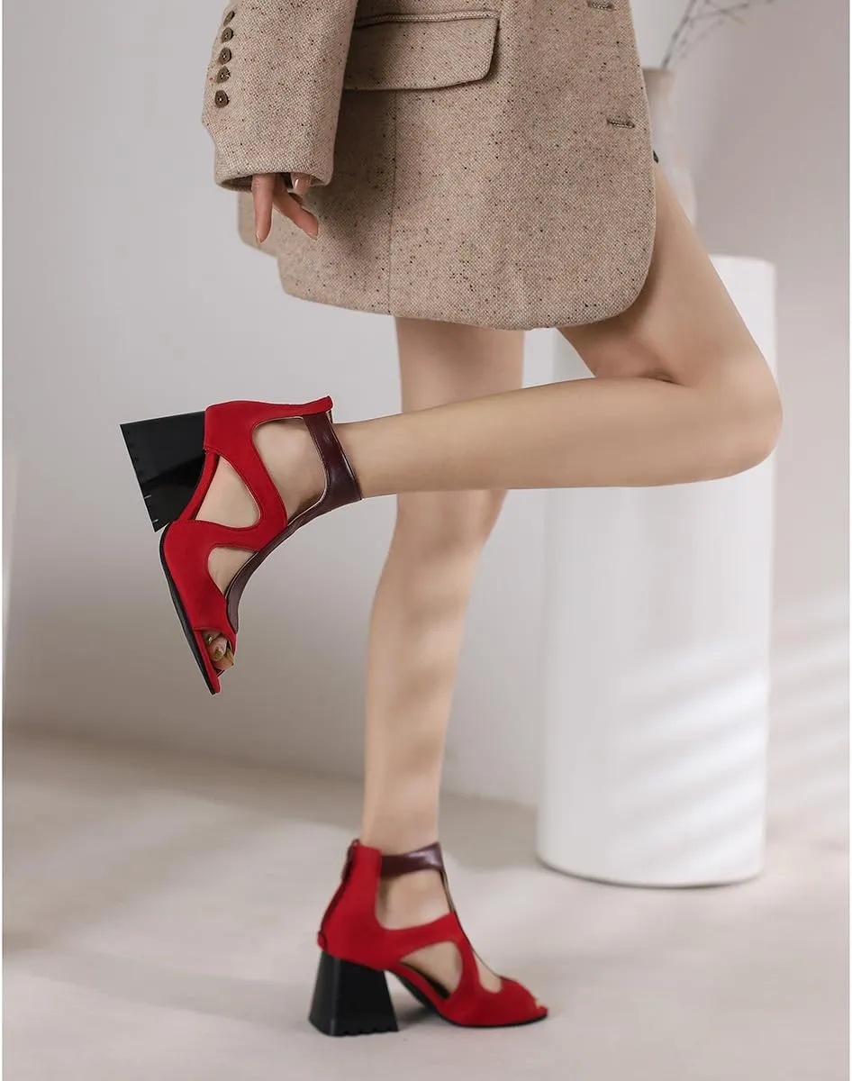 Women Heeled Sandals Peep Open Toe Ankle Boots Mid Chunky Block Heel Cutout Booties Sandals Zipper Lace Up Ankle Strap Dress Sandal Pumps Shoes Suede Crocodile Snakeskin Chic Size 4-15 M US