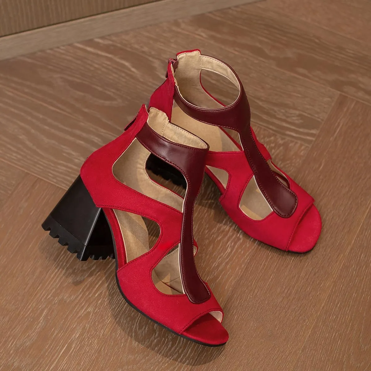 Women Heeled Sandals Peep Open Toe Ankle Boots Mid Chunky Block Heel Cutout Booties Sandals Zipper Lace Up Ankle Strap Dress Sandal Pumps Shoes Suede Crocodile Snakeskin Chic Size 4-15 M US