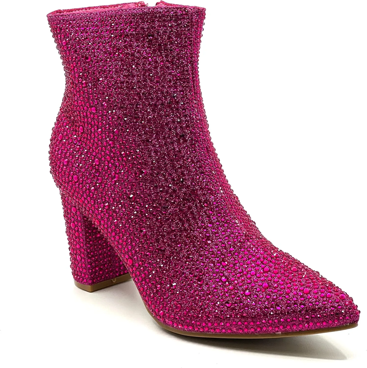 Women Rhinestone Block Chunky Heel Ankle Bootie