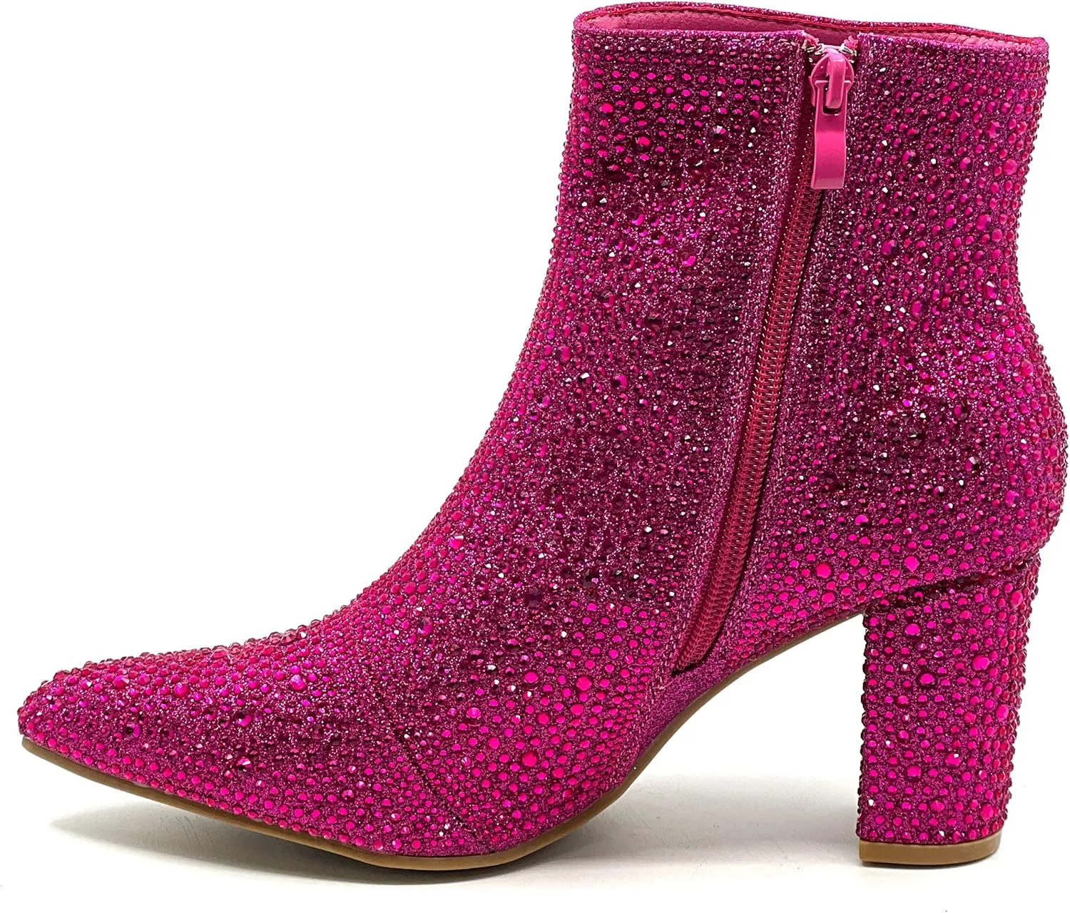Women Rhinestone Block Chunky Heel Ankle Bootie
