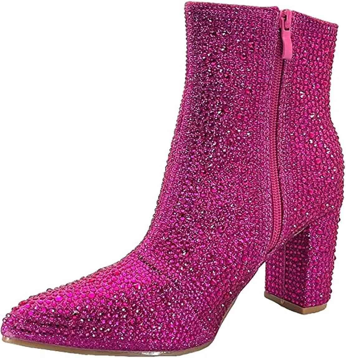 Women Rhinestone Block Chunky Heel Ankle Bootie