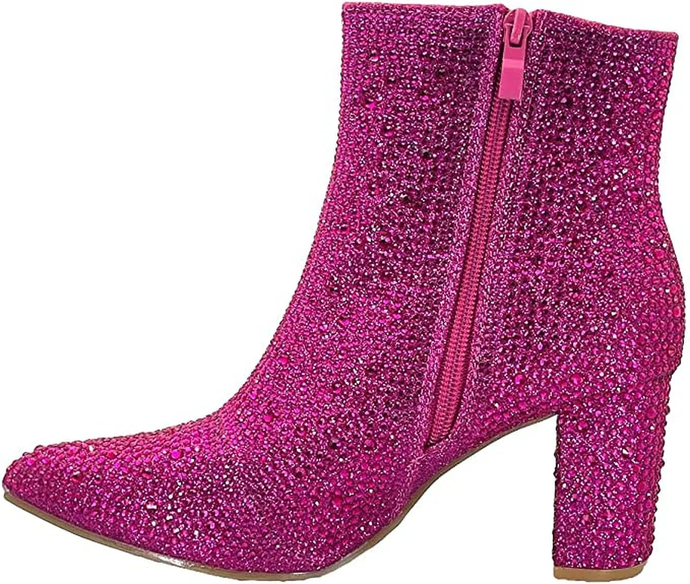 Women Rhinestone Block Chunky Heel Ankle Bootie