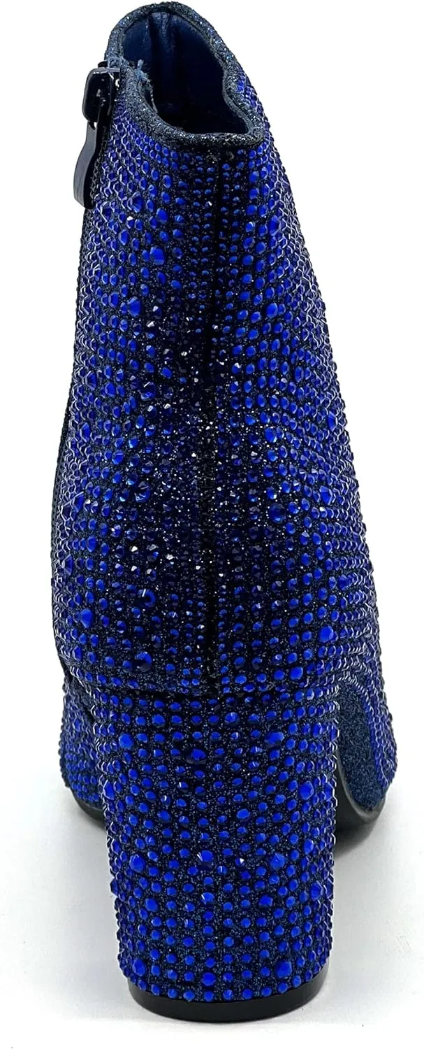 Women Rhinestone Block Chunky Heel Ankle Bootie