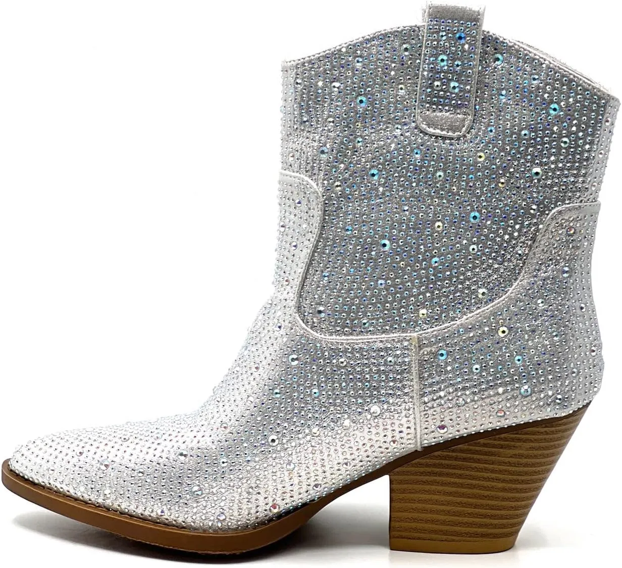 Women Rhinestone Block Chunky Heel Ankle Bootie