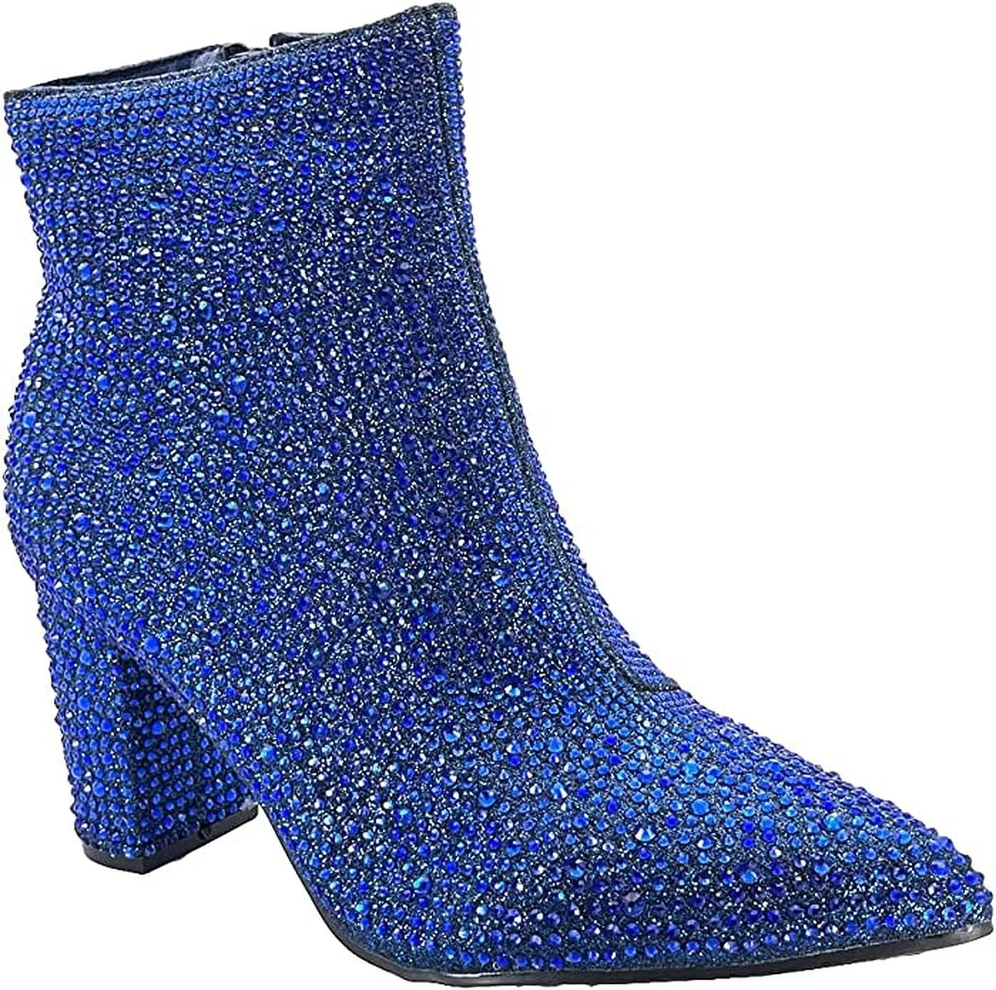 Women Rhinestone Block Chunky Heel Ankle Bootie