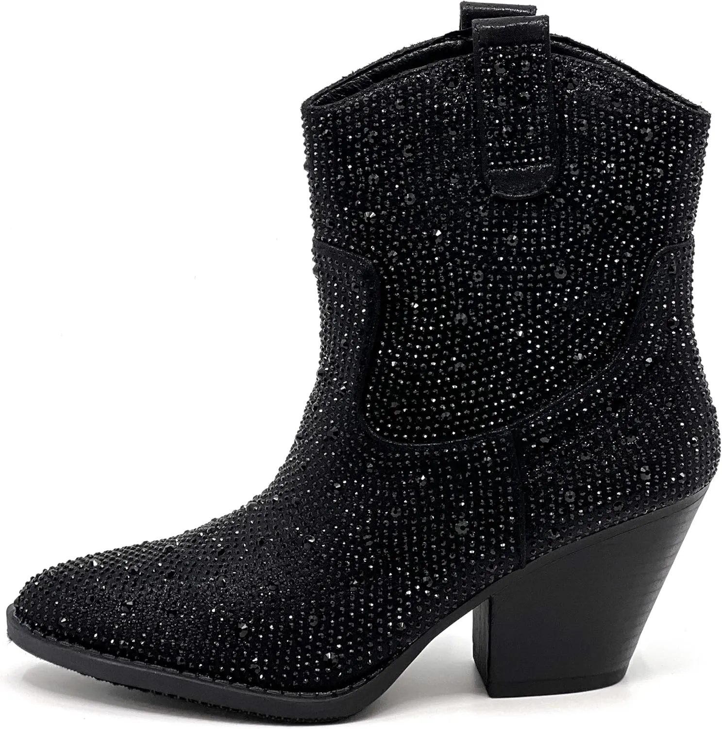 Women Rhinestone Block Chunky Heel Ankle Bootie