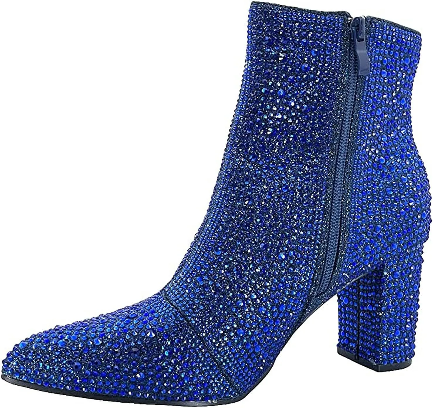 Women Rhinestone Block Chunky Heel Ankle Bootie