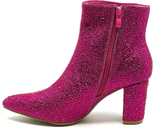Women Rhinestone Block Chunky Heel Ankle Bootie