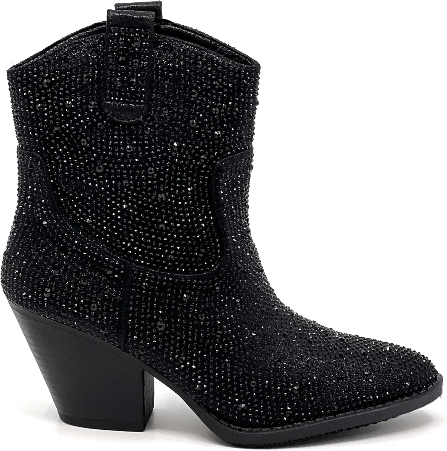 Women Rhinestone Block Chunky Heel Ankle Bootie