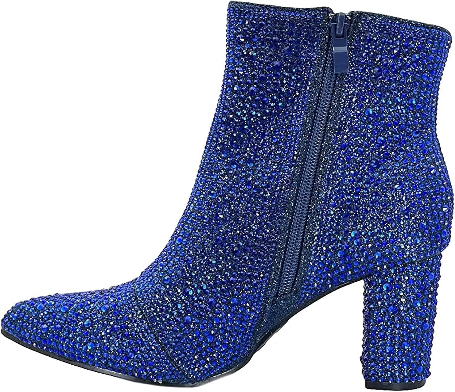 Women Rhinestone Block Chunky Heel Ankle Bootie