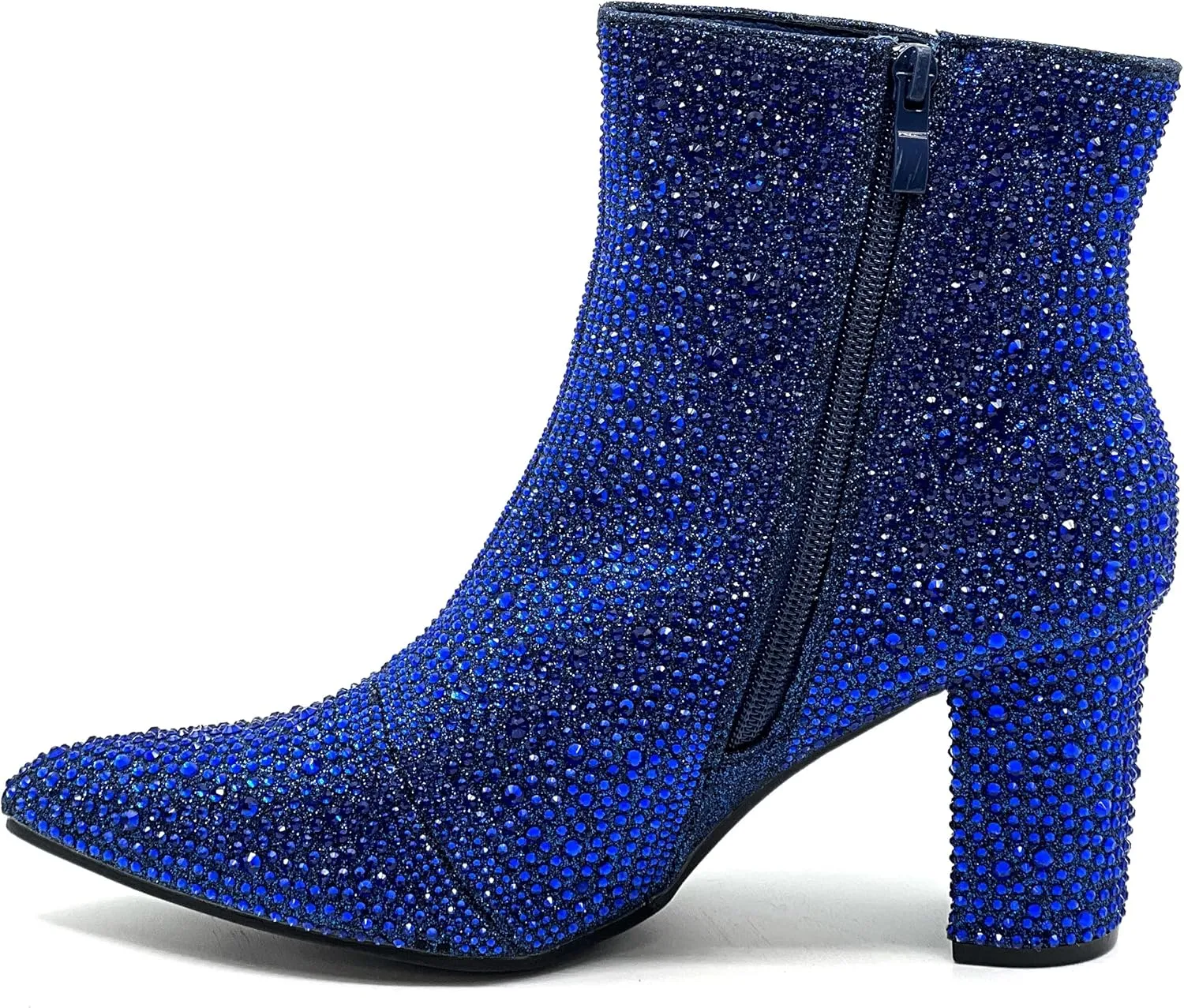 Women Rhinestone Block Chunky Heel Ankle Bootie