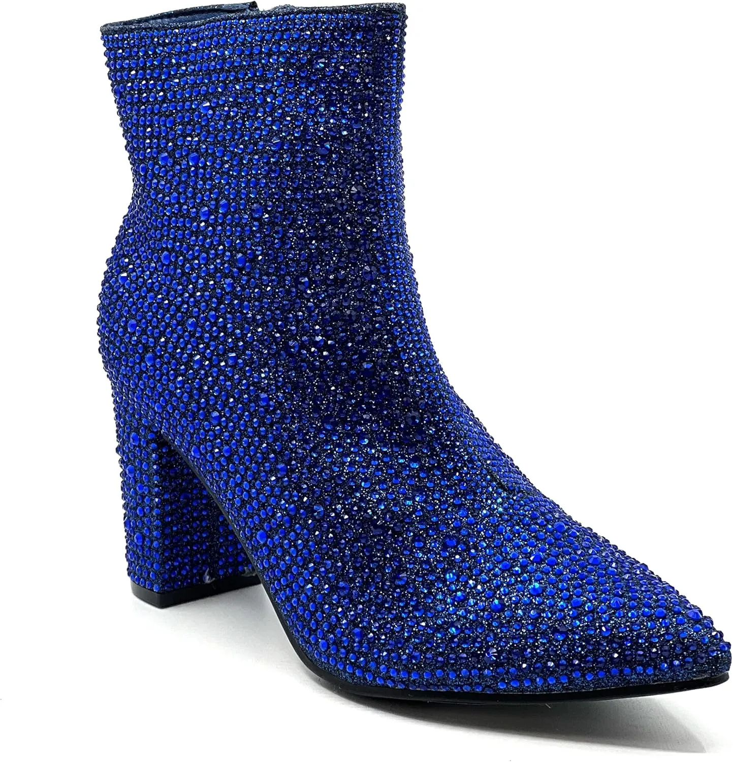 Women Rhinestone Block Chunky Heel Ankle Bootie