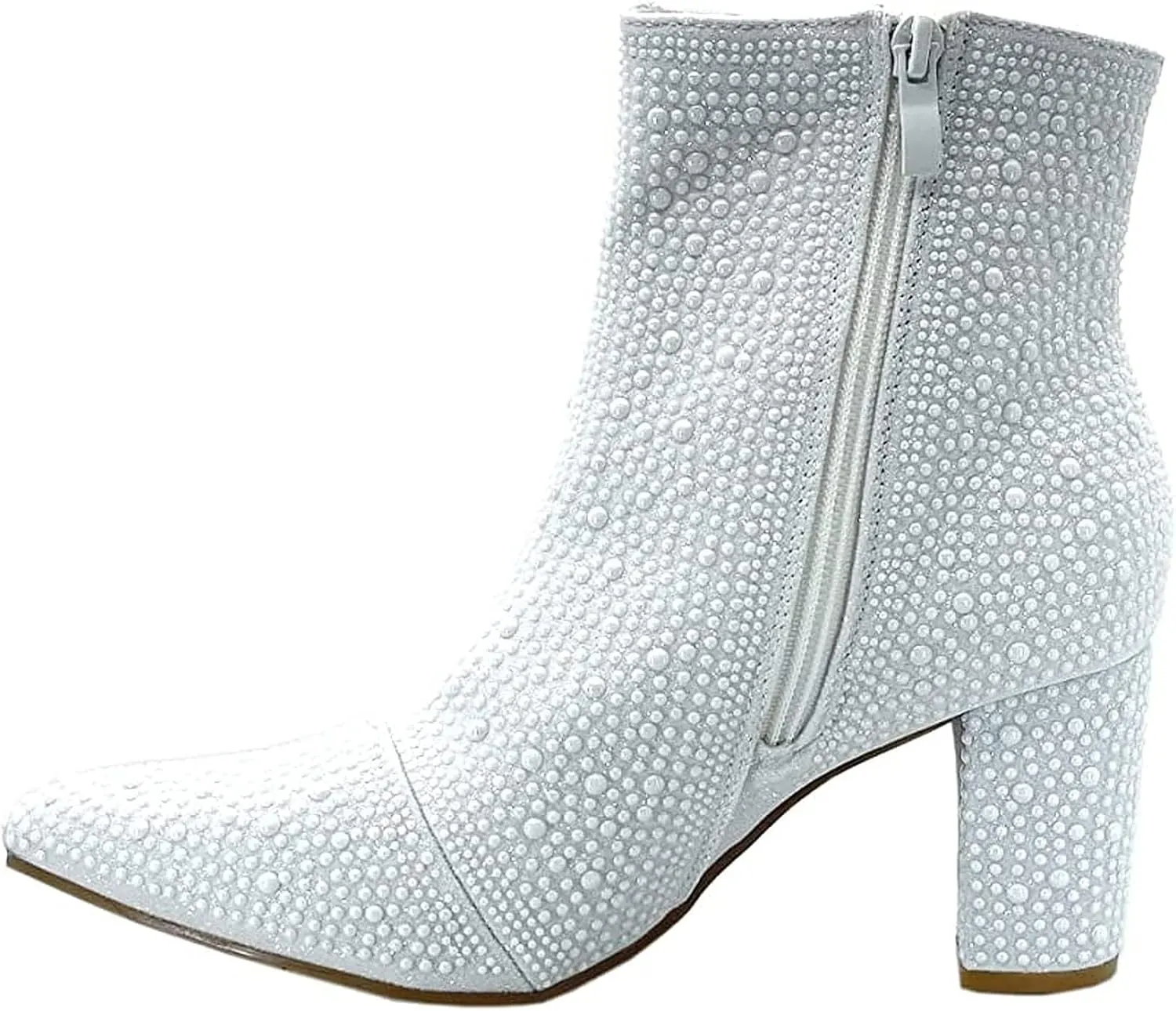 Women Rhinestone Block Chunky Heel Ankle Bootie
