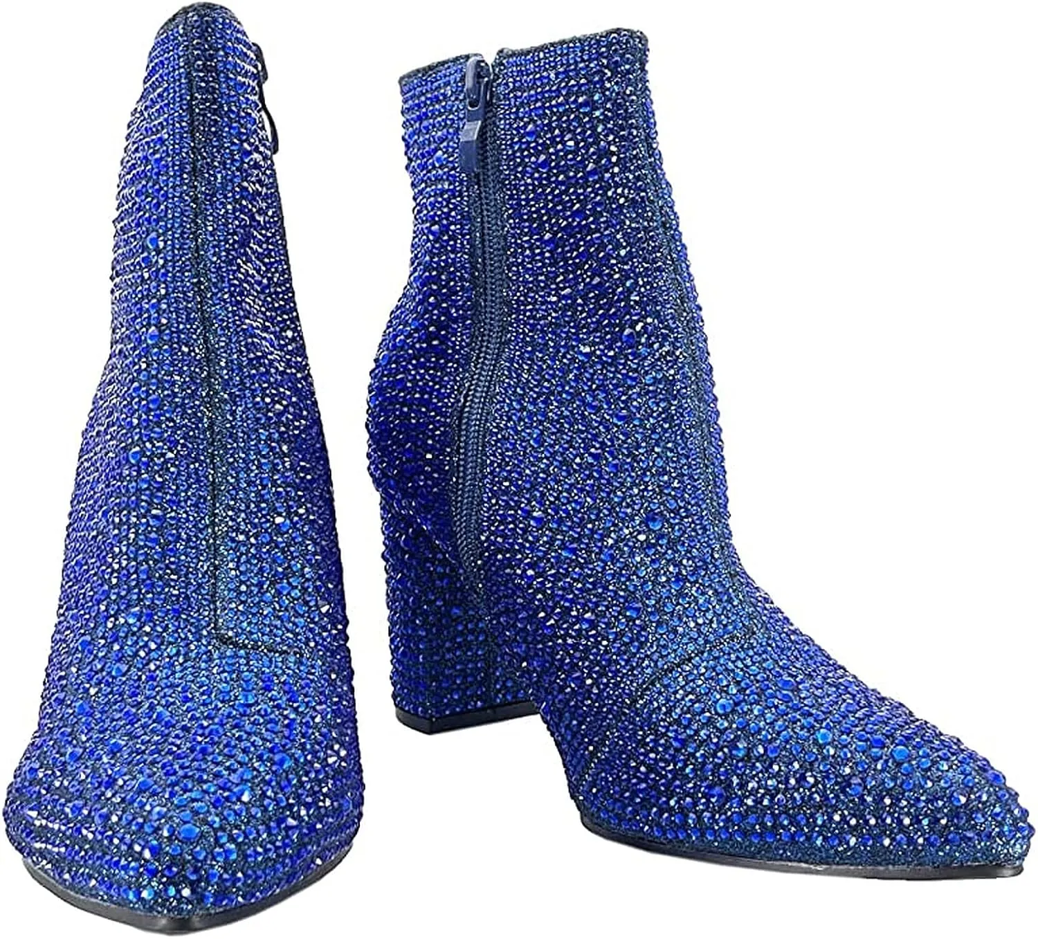 Women Rhinestone Block Chunky Heel Ankle Bootie