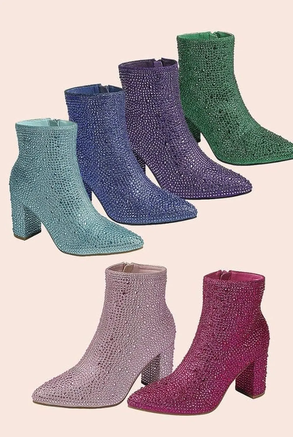 Women Rhinestone Block Chunky Heel Ankle Bootie