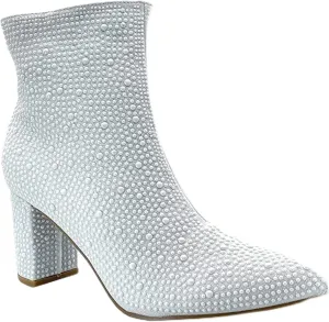 Women Rhinestone Block Chunky Heel Ankle Bootie