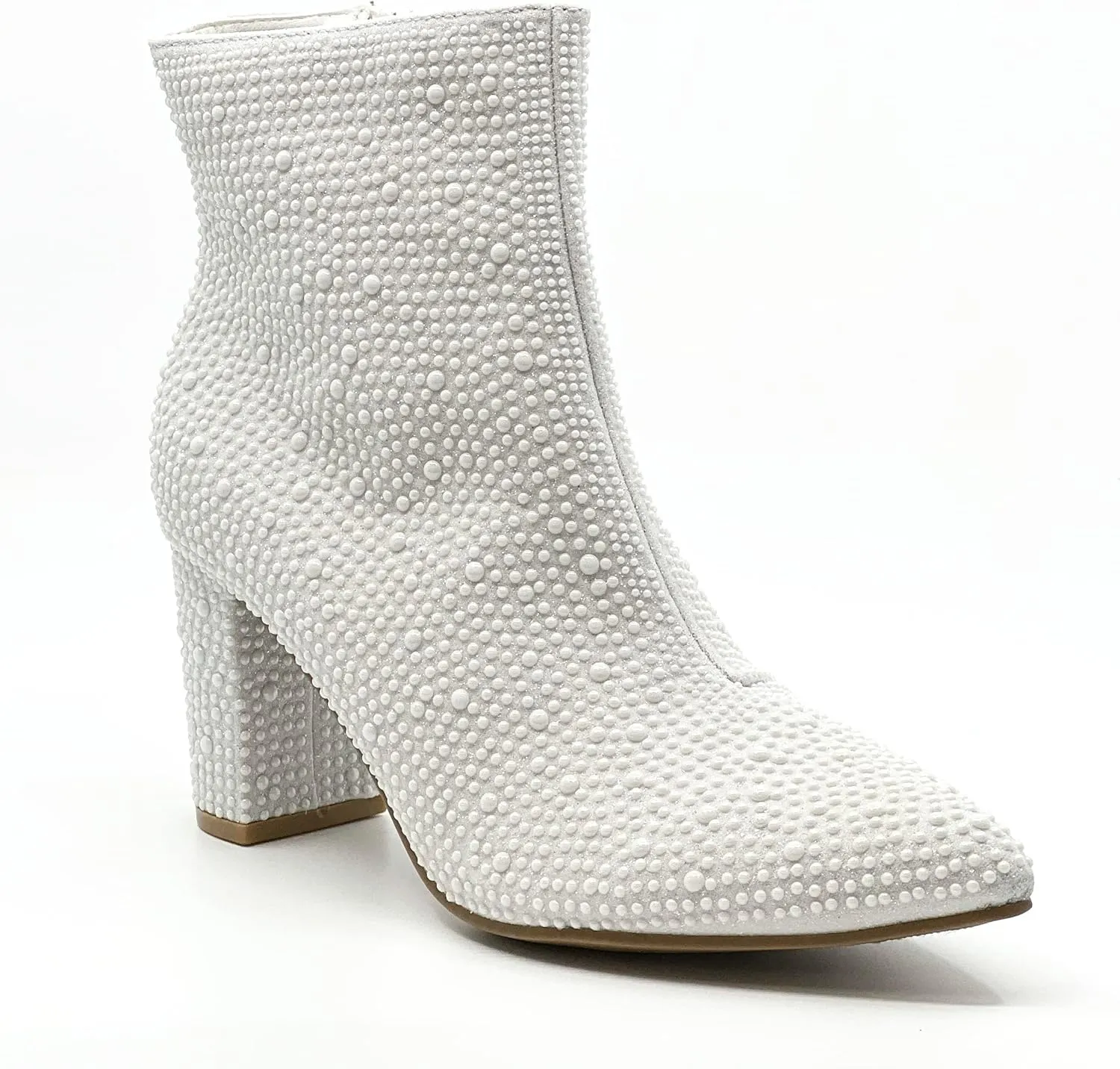 Women Rhinestone Block Chunky Heel Ankle Bootie