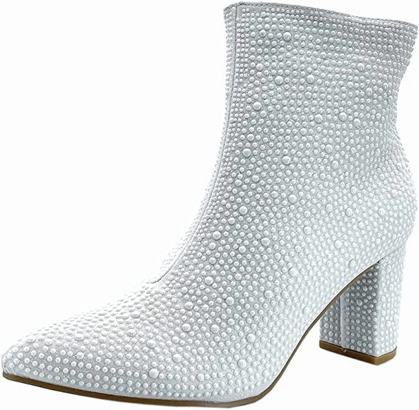 Women Rhinestone Block Chunky Heel Ankle Bootie