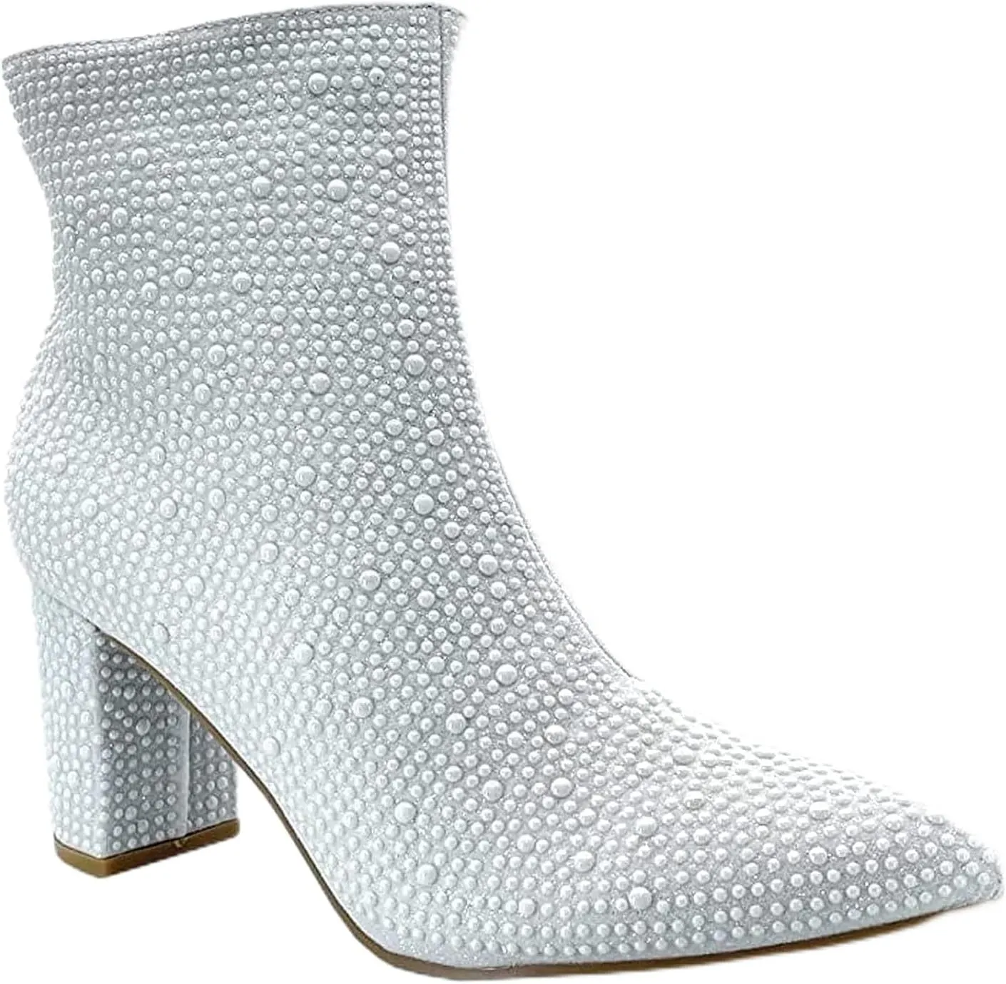Women Rhinestone Block Chunky Heel Ankle Bootie