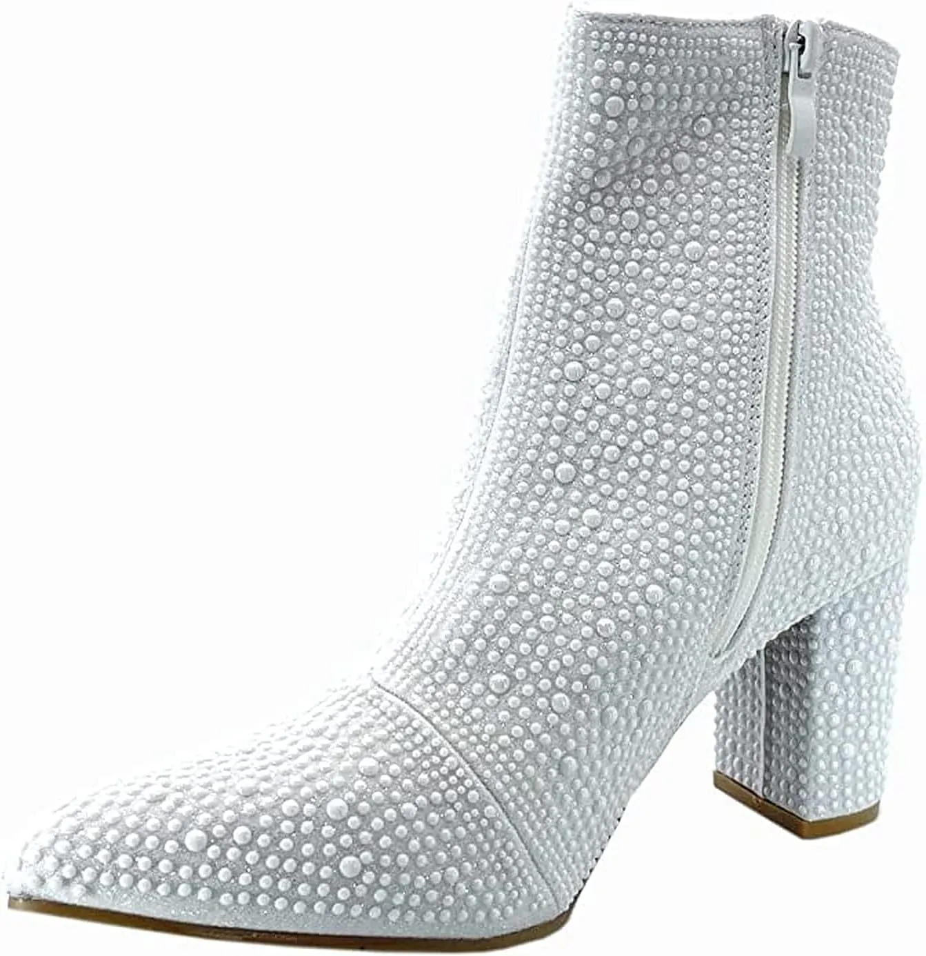 Women Rhinestone Block Chunky Heel Ankle Bootie