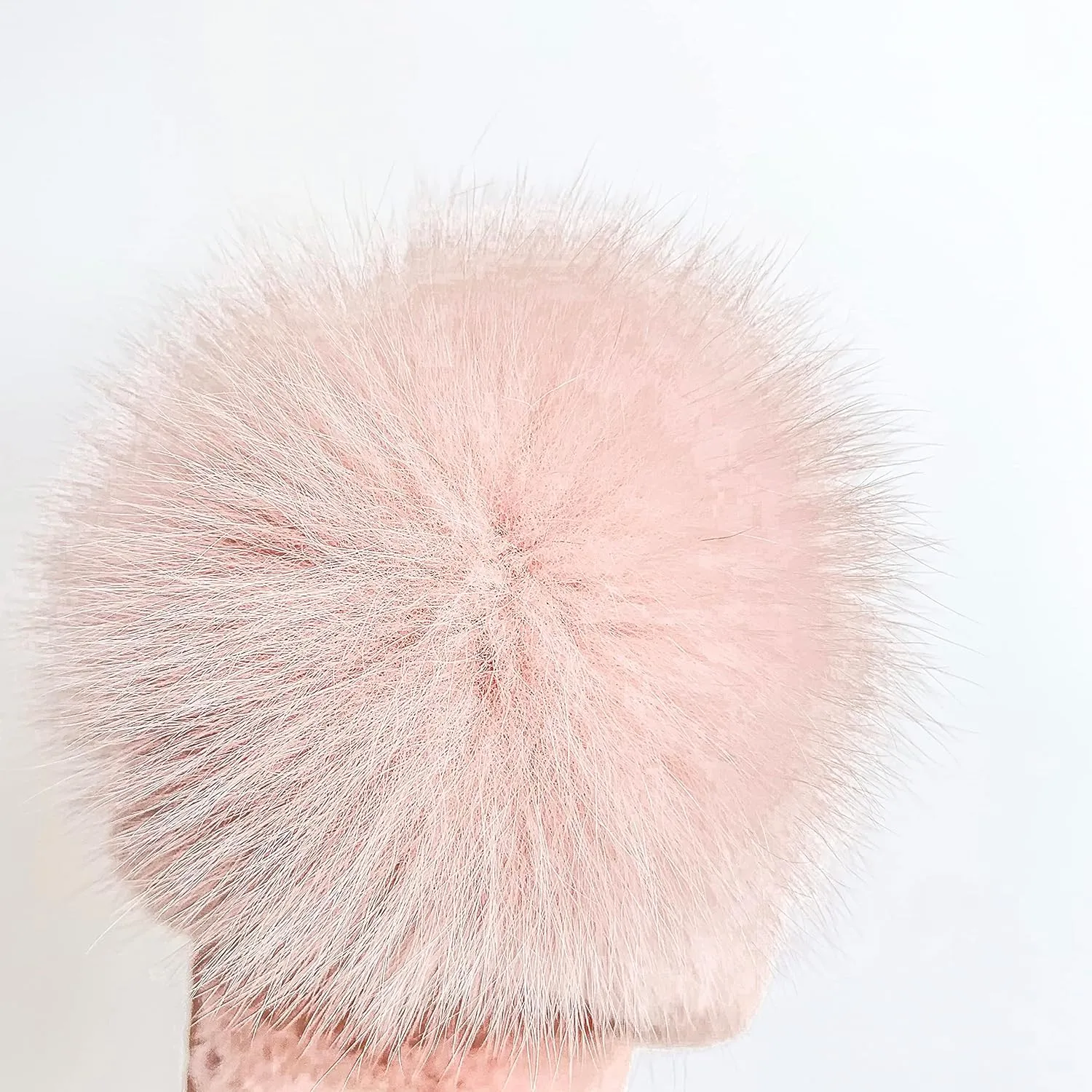 Women Slippers with Real Fox Fur Ball, Girl Furry Cozy Warm House Slipper, Open Toe Soft Flat Slide Sandals for Women Indoor Outdoor
