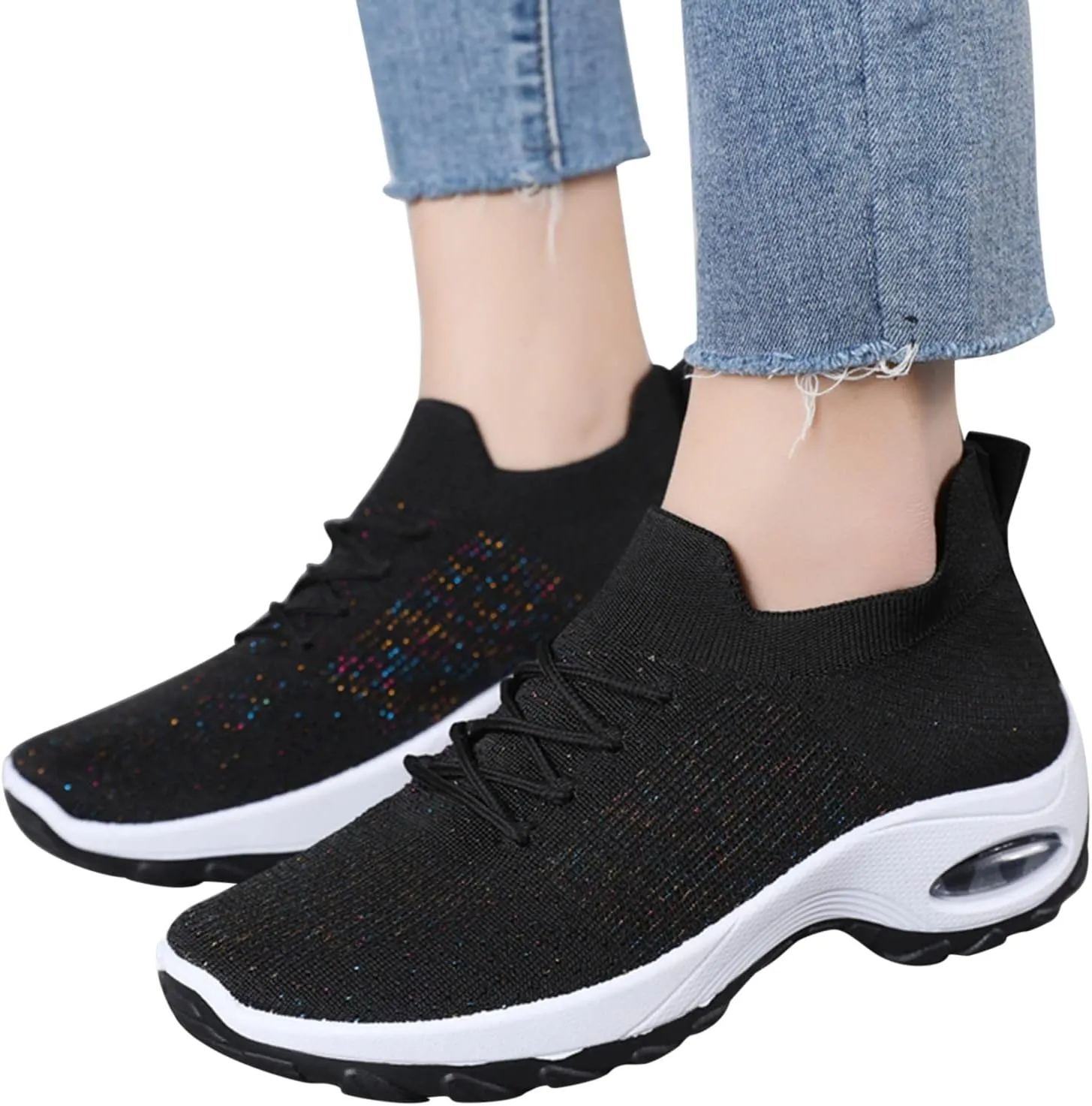Women Sneaker 5.5 Leisure Women's Slip On Travel Soft Sole Comfortable Shoes Women Sneakers Size 11 Under 30 (Black, 7.5)