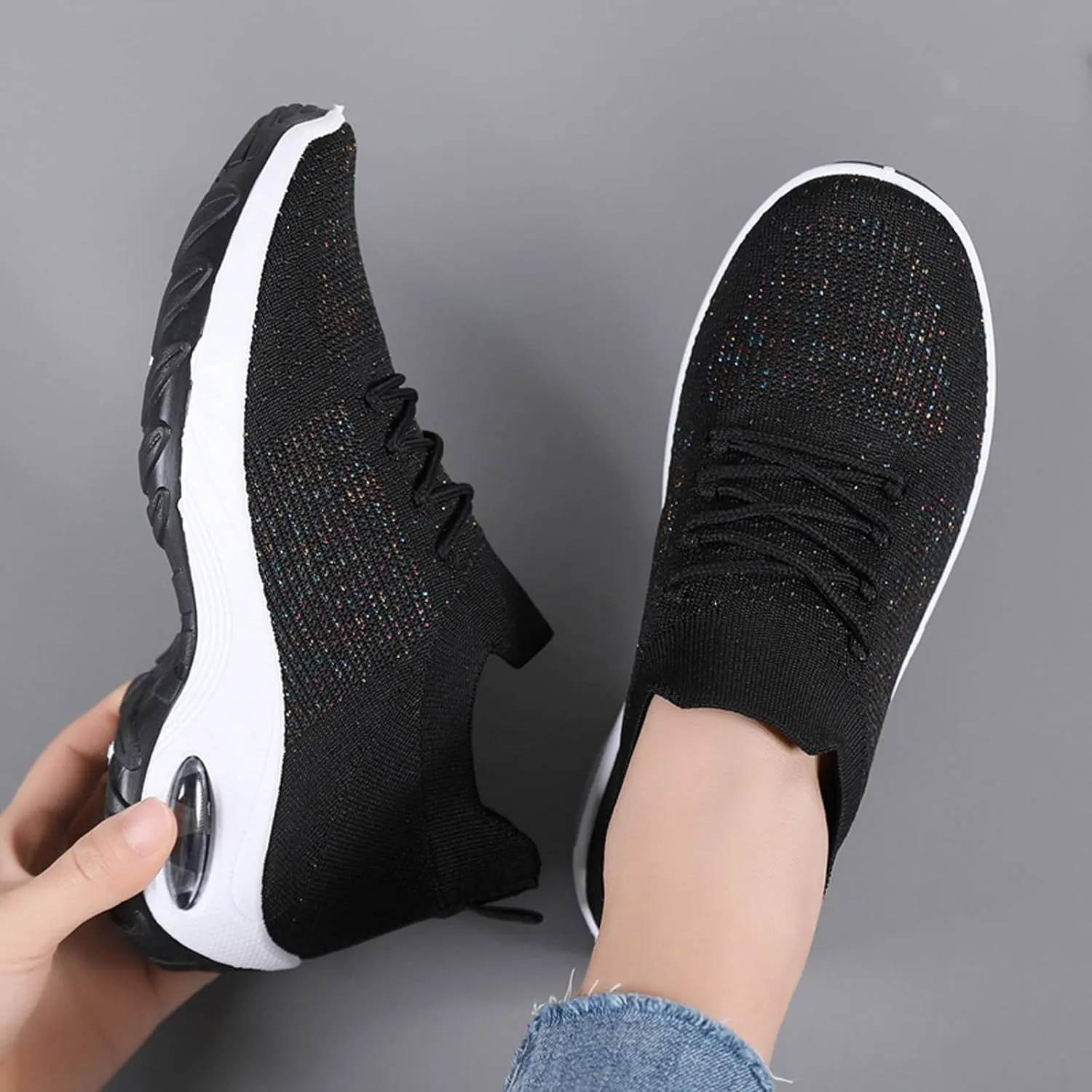 Women Sneaker 5.5 Leisure Women's Slip On Travel Soft Sole Comfortable Shoes Women Sneakers Size 11 Under 30 (Black, 7.5)