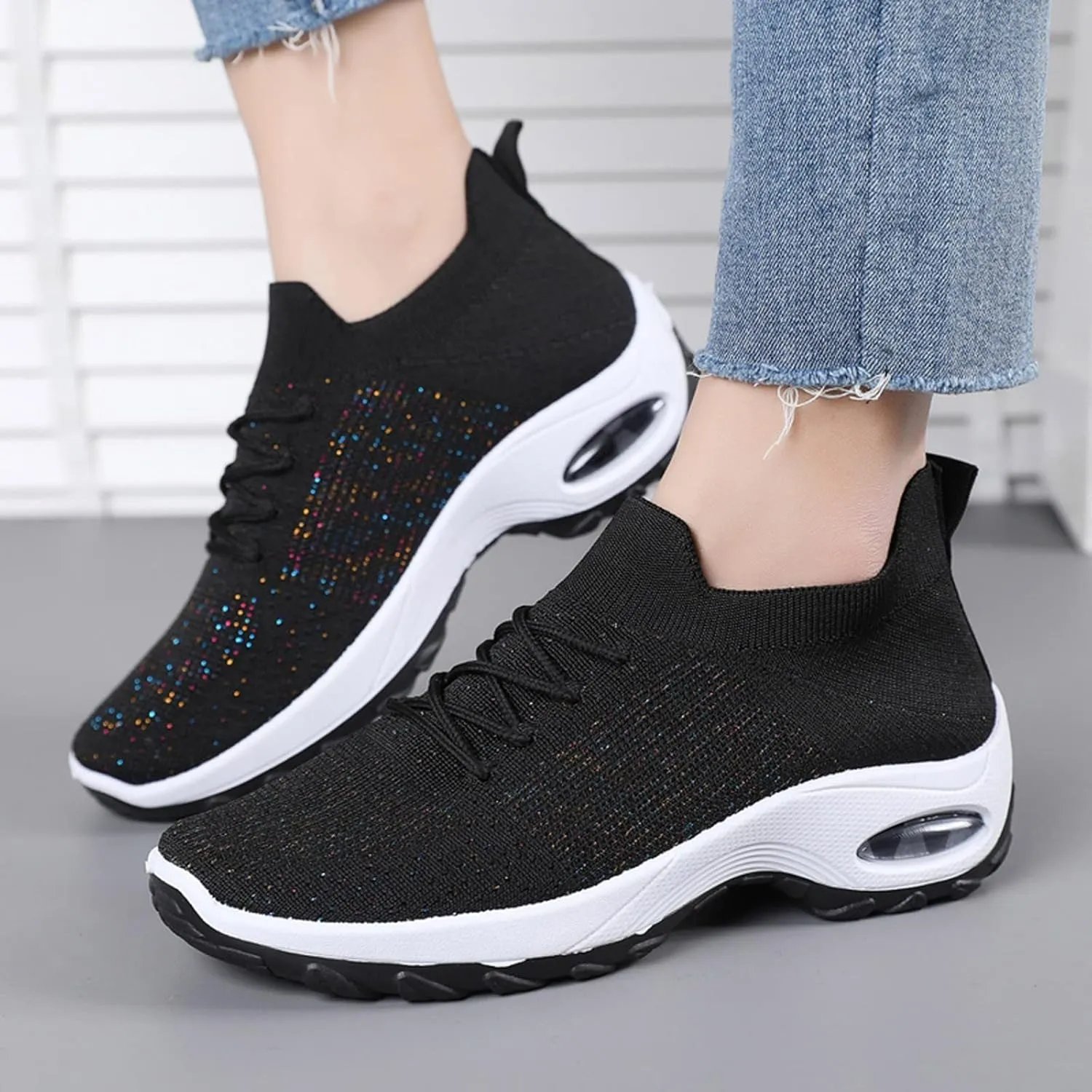 Women Sneaker 5.5 Leisure Women's Slip On Travel Soft Sole Comfortable Shoes Women Sneakers Size 11 Under 30 (Black, 7.5)