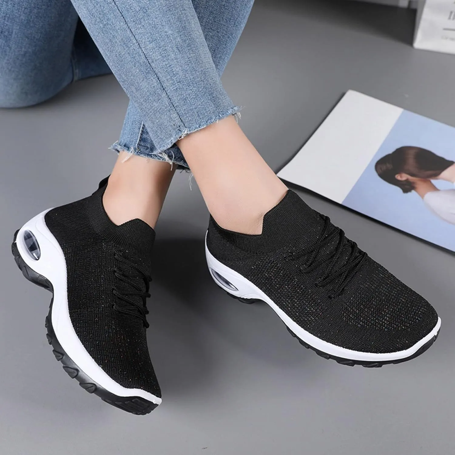 Women Sneaker 5.5 Leisure Women's Slip On Travel Soft Sole Comfortable Shoes Women Sneakers Size 11 Under 30 (Black, 7.5)
