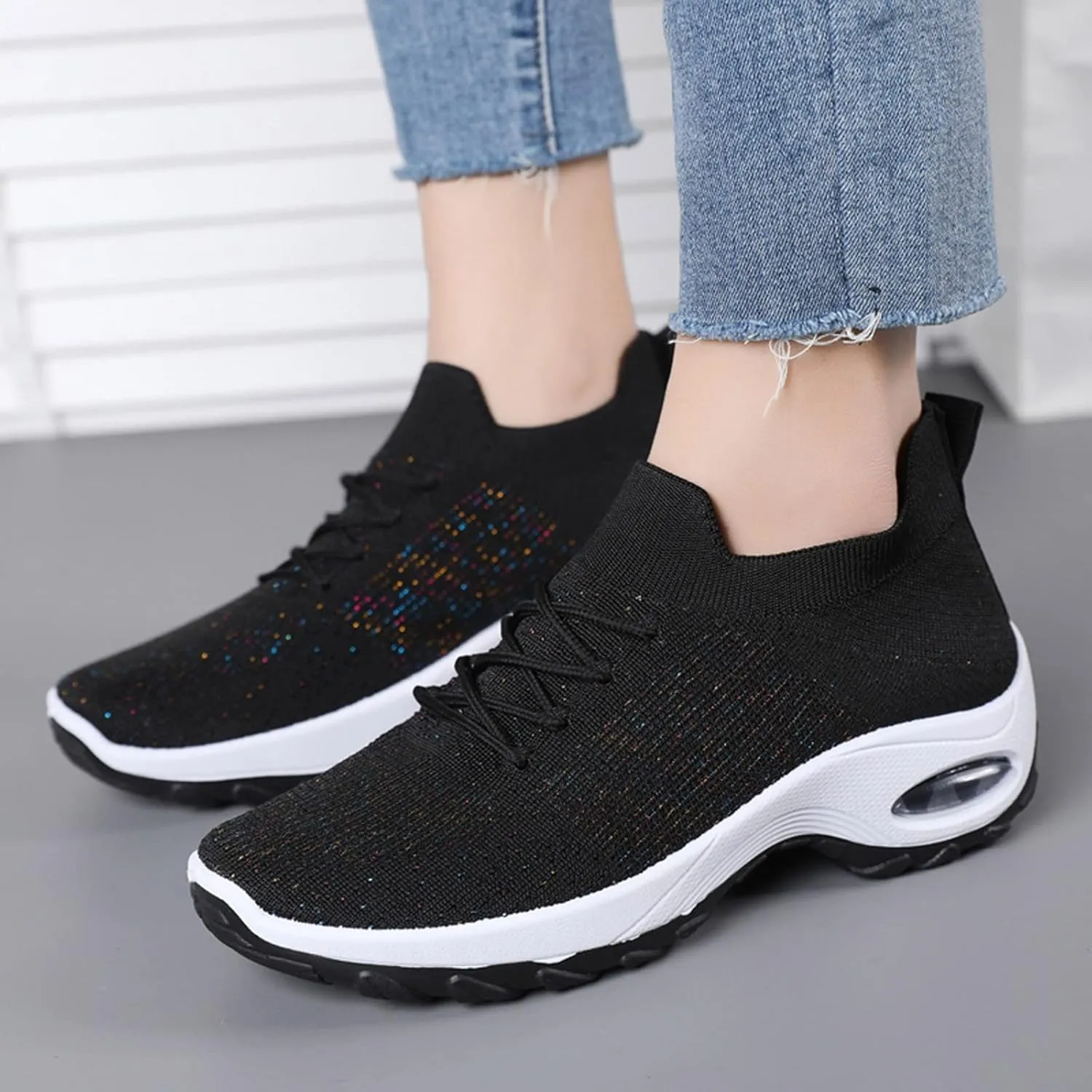 Women Sneaker 5.5 Leisure Women's Slip On Travel Soft Sole Comfortable Shoes Women Sneakers Size 11 Under 30 (Black, 7.5)