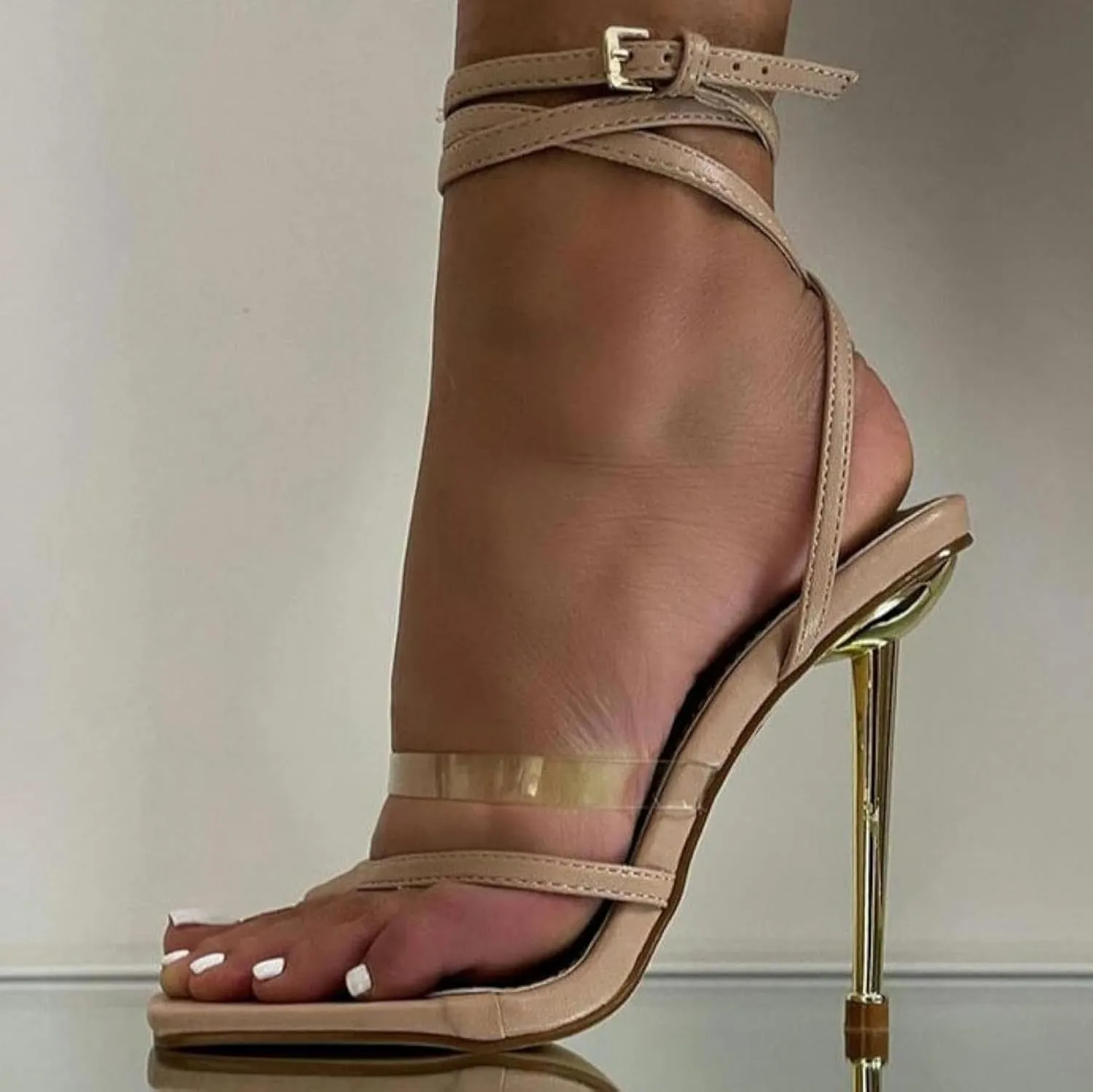 Women's Ankle Strap Square Toe Sandals Strap Thin Strap High Heels Summer Shoes