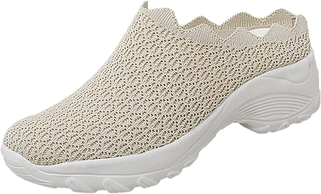Women's Breathable Walking Mules Shoes - Lightweight Garden Clogs Casual Mesh Sneakers Open Back Slip-on House Shoes