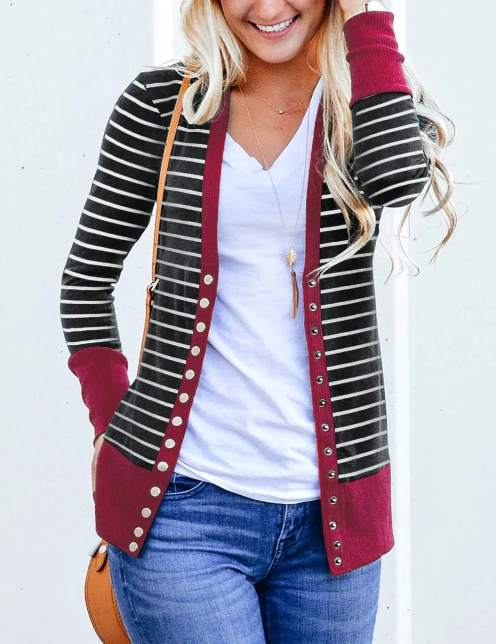 Women's Button Down Cardigan Long Sleeve Tops Shirts Outwear Solid Knit Ribbed Open Front Cardigan Sweaters