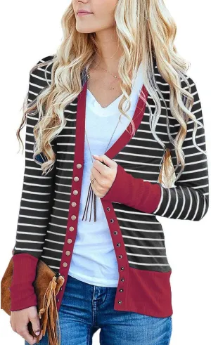 Women's Button Down Cardigan Long Sleeve Tops Shirts Outwear Solid Knit Ribbed Open Front Cardigan Sweaters