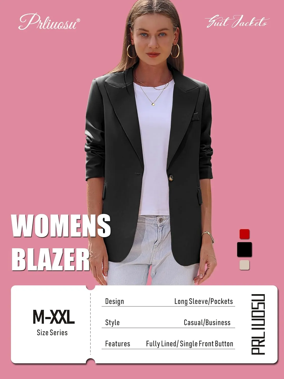 Womens Casual Blazers Open Front Long Sleeve Fully Lined Work Office Jackets with Pockets