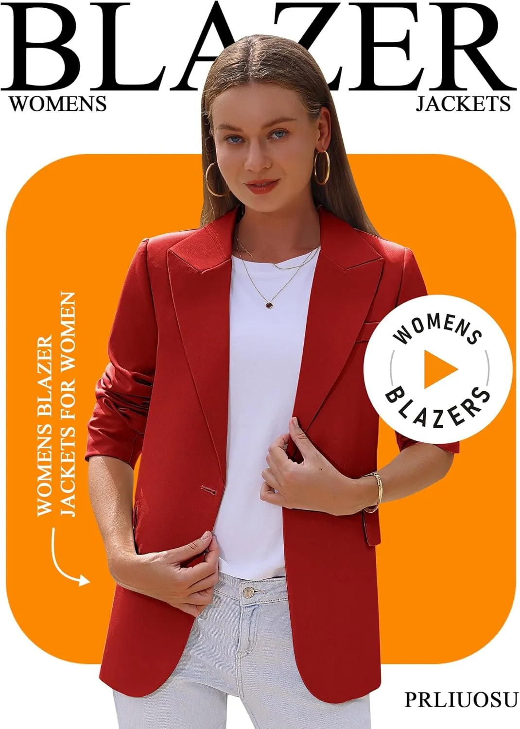 Womens Casual Blazers Open Front Long Sleeve Fully Lined Work Office Jackets with Pockets