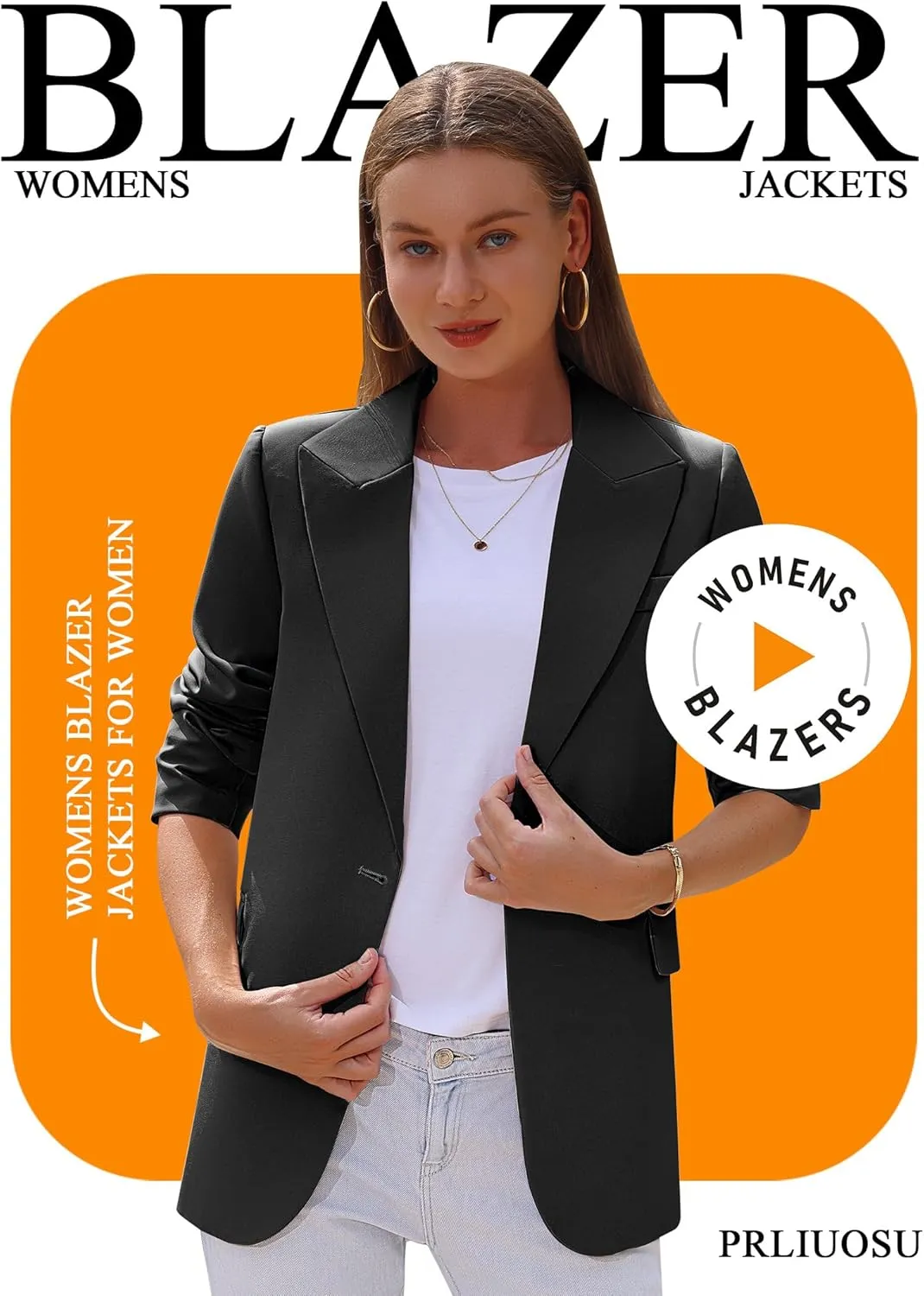 Womens Casual Blazers Open Front Long Sleeve Fully Lined Work Office Jackets with Pockets
