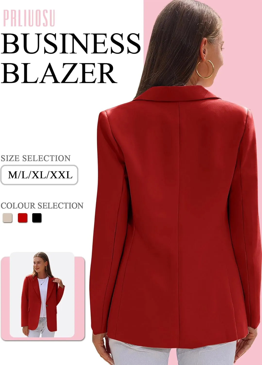 Womens Casual Blazers Open Front Long Sleeve Fully Lined Work Office Jackets with Pockets