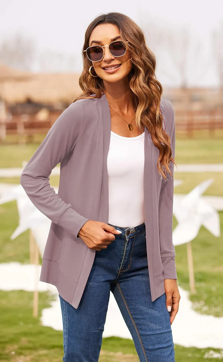 Womens Casual Lightweight Long Sleeve Cardigan Flowy Soft Open Front Knit Cardigan Sweaters