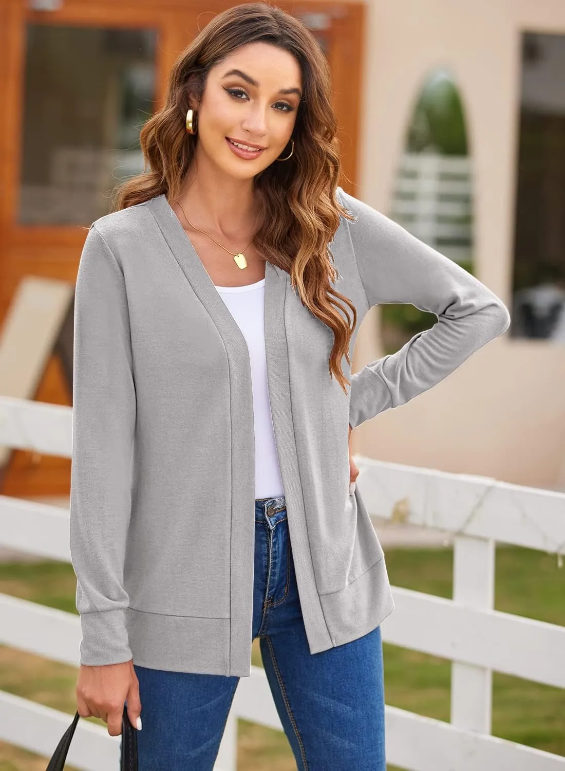 Womens Casual Lightweight Long Sleeve Cardigan Flowy Soft Open Front Knit Cardigan Sweaters