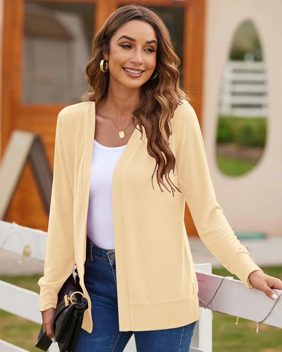 Womens Casual Lightweight Long Sleeve Cardigan Flowy Soft Open Front Knit Cardigan Sweaters