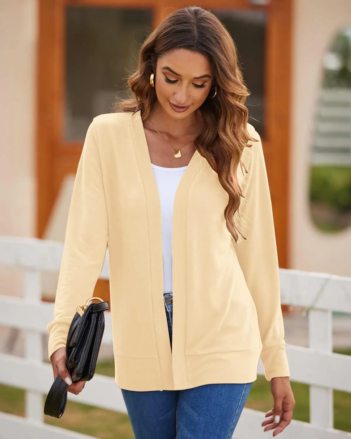 Womens Casual Lightweight Long Sleeve Cardigan Flowy Soft Open Front Knit Cardigan Sweaters