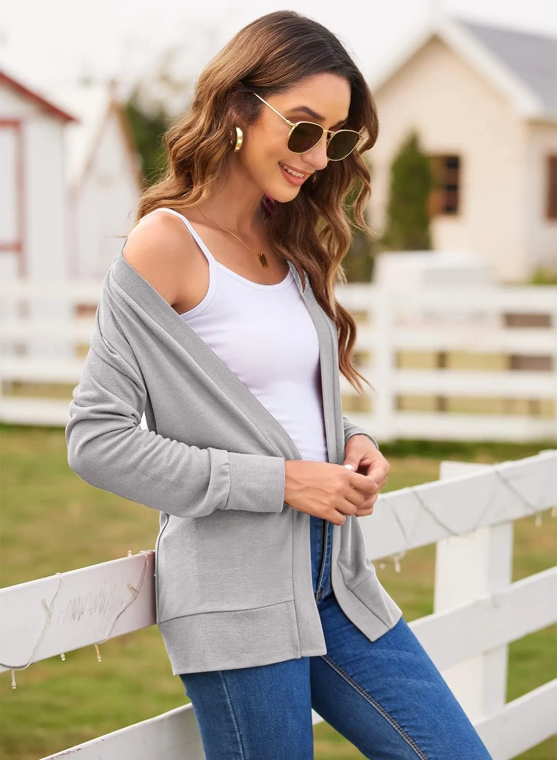 Womens Casual Lightweight Long Sleeve Cardigan Flowy Soft Open Front Knit Cardigan Sweaters